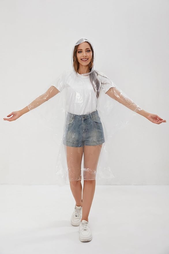 Disposable Adults Clear Rain Ponchos,Transparent White Waterproof Raincoats Rain Jackets