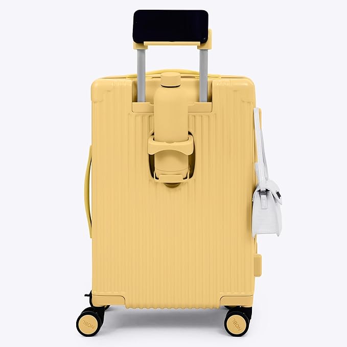 NOBL Travel Carry On Expandable Luggage, Noble Aluminum Frame PC Hard Shell Suitcase, 22.5”x14.2”x9.8” Airline Approved, 360° Spinner Wheels, TSA Lock, USB Charging, Cup & Phone Holder - Butter Yellow