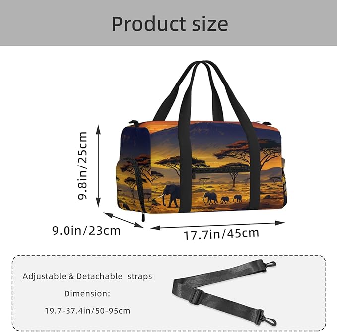African Savanna Sunset Print Gym Bag with Shoe Compartment for Women Men, 17.7in Sports Duffle Weekender Tote, Overnight Travel Duffel Bag Carry On