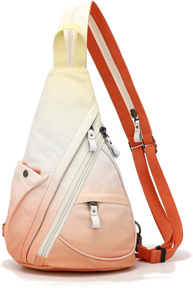 KL928 Canvas Sling Bag - Small Crossbody Backpack Shoulder Casual Daypack Rucksack for Men Women(Yellow+Orangered)