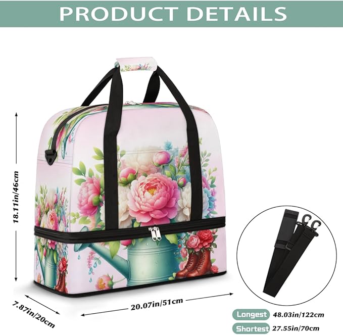 Rainbow Flower Floral Large Weekender Bag with Shoe Compartment Travel Duffel Bags for Women Carry On Hospital Overnight Bag Foldable Personal Item Travel Bags Tote Gym Sports Airplanes