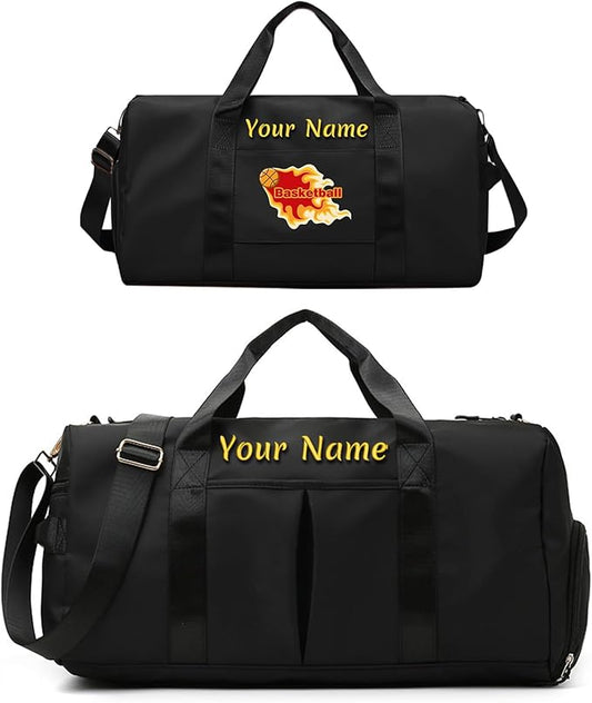 Custom Duffle Bag, Personalized Embroidered Sports Gym Bag for Women/Men, Travel Bag with Double-Sided Customization and Separate Wet and Dry Pockets and Shoe Bags-Black