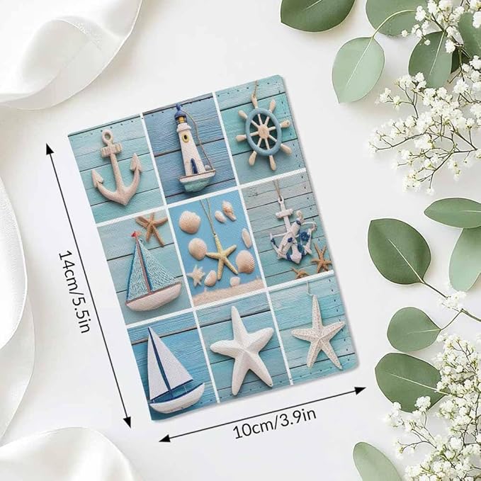 Starfish Shell Passport Holder for Travel Ocean Lighthouse Sailing Boats PU Leather Passport Cover Wallet Cute Passport Card Holder for Women and Men