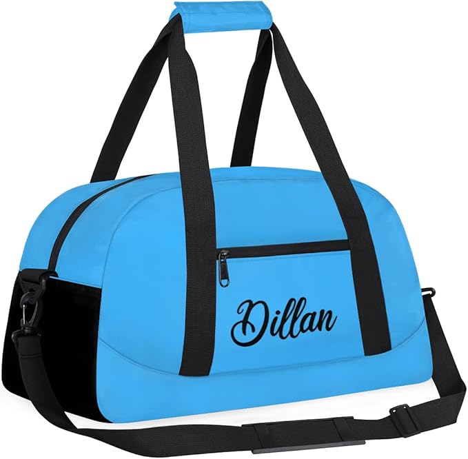 Custom Name Gym Duffel for Kids,Personalized Sports Bag Lightweight Gym Bags for Boys & Girls,Fitness Travel Weekender for Travel, and Workout Light Blue