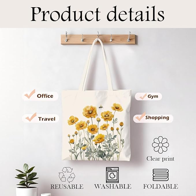 Canvas Tote Bag for Women, Vintage Print Handbag, Aesthetic Shopping Bag for Work Travel Beach, Everyday Shoulder Tote