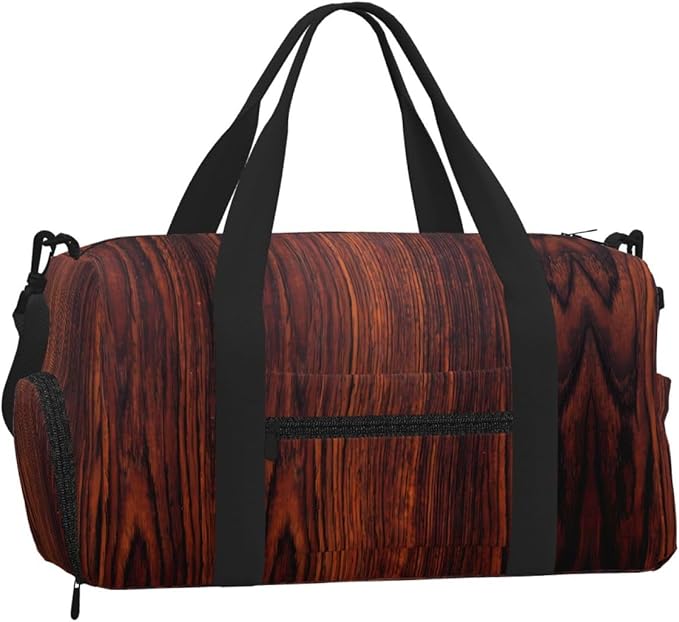 Dark Mahogany Wood Grain Brown Wood Pattern Women'S Gym Duffle Bag With Shoes Compartment, Ideal For Travel, Gym, Sports, Duffel, Weekender