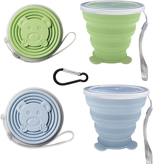 Collapsible Cups-Silicone Foldable Cup-Expandable Folding DrinkingCup Reusable Portable Mugs-Cup For Travel, Camping, Hiking, Beach, Holiday Vacation, Outdoor Sports (GreenBlue)