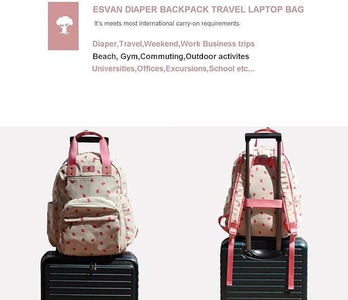 Diaper Bag Backpack, Large Capacity Multifunction Baby Essentials Fashion Travel Pack Linen Canvas office Laptop Bag (Corduroy Pink Strawberry)