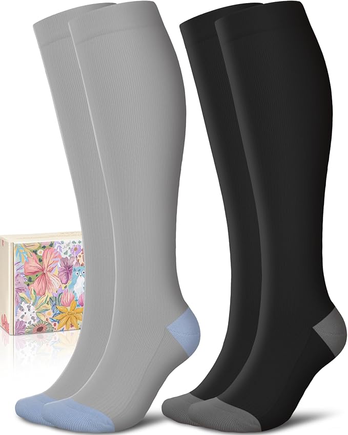 CTHH Cotton Compression Socks for Women Men 20-30mmHg Knee High Support Socks Circulation for Running, Travel, Nurses, Pregnancy (2 Pairs)
