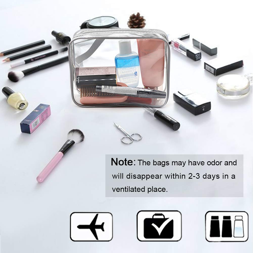 APREUTY Clear Makeup Bags, TSA Approved 6Pcs Cosmetic Makeup Bags Set Clear PVC with Zipper Handle Portable Travel Luggage Pouch Airport Airline Bags Bathroom (Gray)