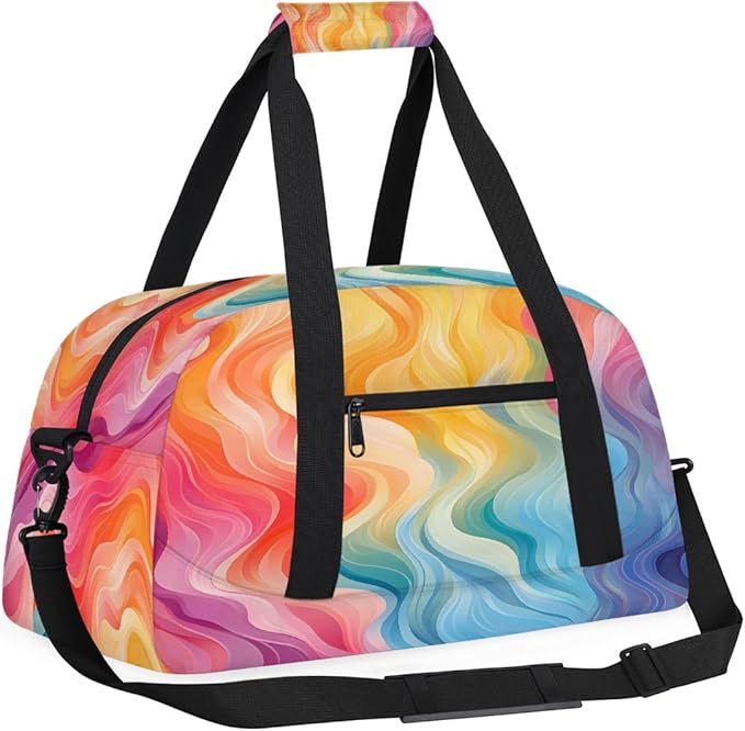 Sports Duffel Bags, Rainbow Colored Stripes Water-Resistant Gym Duffle Bag for Men Women, Lightweight Weekender Overnight Bag for Fitness, Workout, Travel