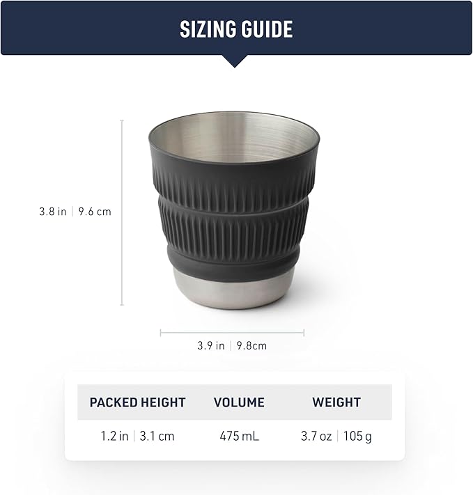 Sea to Summit Detour Stainless Steel Collapsible 16 Ounce Camp Mug, Beluga Black