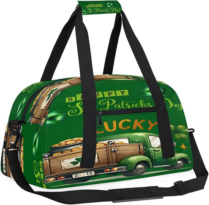 Travel Duffle Bag for travel duffle bag sports Girls Boys Kids St Patrick's Day Truck Lightweight Overnight Sleepover Weekender Bags Small Dance Gym Sport Bag Teens Carry-On Size Workout Bag