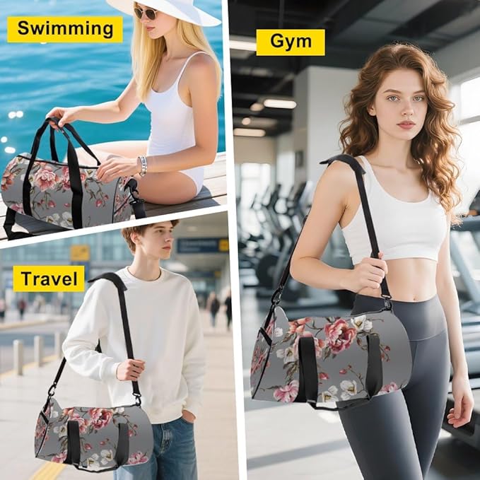 Cute White Accents Foldable Gym Bag Women Oxford Tote Bags Adjustable Shoulder Strap, Convertible Carry Backpack Retro Gym Bag For Gymnastics Yoga Stuff For Men