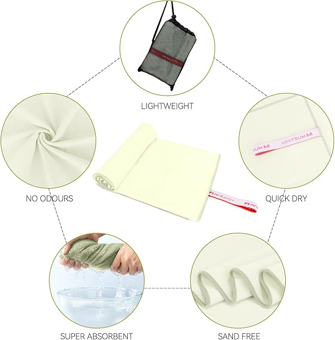 Microfiber Towel Large for Beach, Travel, Swimming, Bath, Pool–Quick Dry, Ultra Compact, Sand Free, Lightweight & Super Absorbent(Light Yellow,60x30 in)