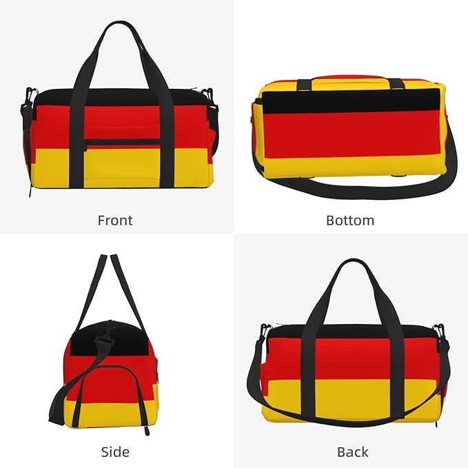 German flag Print Gym Bag with Shoe Compartment for Women Men, 17.7in Sports Duffle Weekender Tote, Overnight Travel Duffel Bag Carry On