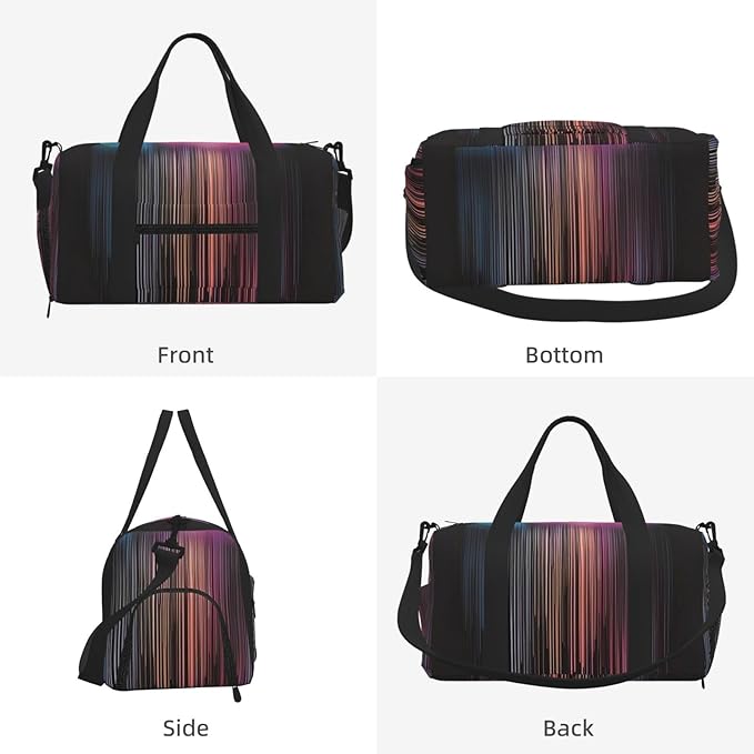 Colorful rainbow rain Print Gym Bag with Shoe Compartment for Women Men, 17.7in Sports Duffle Weekender Tote, Overnight Travel Duffel Bag Carry On