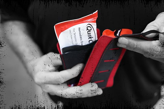 Lightning X LXPBW Wallet Trauma Kit – Slim EDC Pocket First Aid for Bleeding Control - RED Fully Stocked Kit
