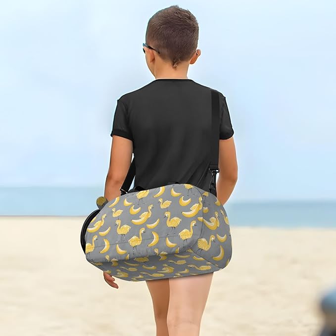 Childish Emu Bananas Yellow and Gray Girl's Gym Duffel Bag with Shoes Compartment Lightweight Gymnastics Sports Bag for Travel, Swimming, Dance, Ballet bolsa de viaje para mujer