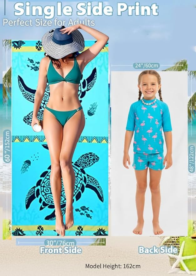 LIVILAN Small Double Turtle Beach Towel for Kids & Adults, Quick Dry and Sandproof Towels Made from Microfiber for Boys Teens 24” x 48”, Bath Pool Camp Sports Travel Towel Lightweight