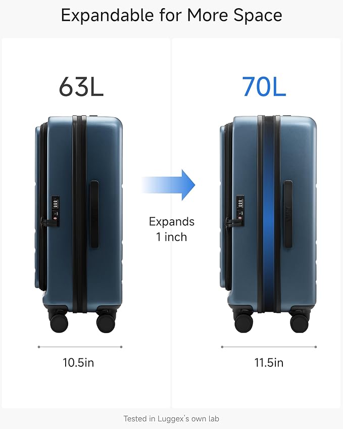 LUGGEX Checked Luggage Top Opening, FLT Expandable Polycarbonate Hard Shell Suitcase with Wheels (FX-Lite, Blue, 24 Inch, 63L-70L)
