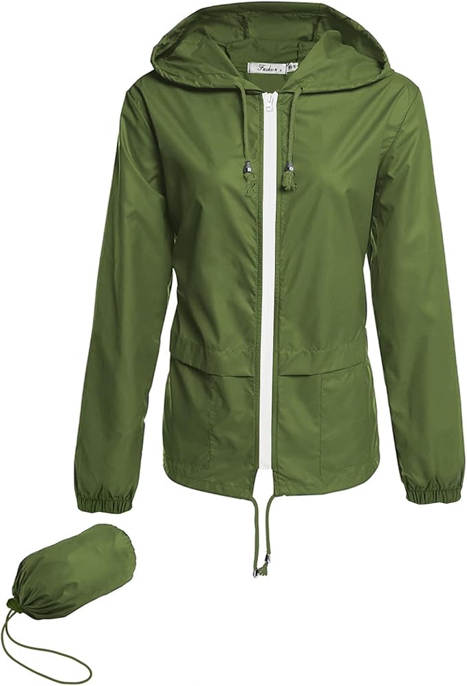 Hount Women's Lightweight Hooded Raincoat Waterproof Packable Active Outdoor Rain Jacket (S-3XL)