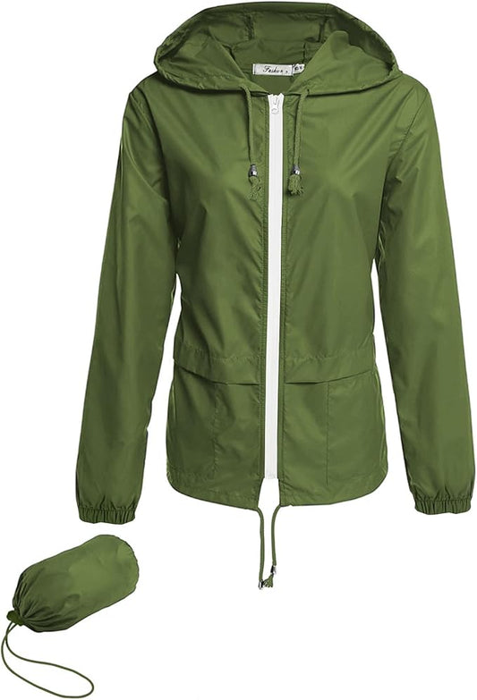 Hount Women's Lightweight Hooded Raincoat Waterproof Packable Active Outdoor Rain Jacket (S-3XL)