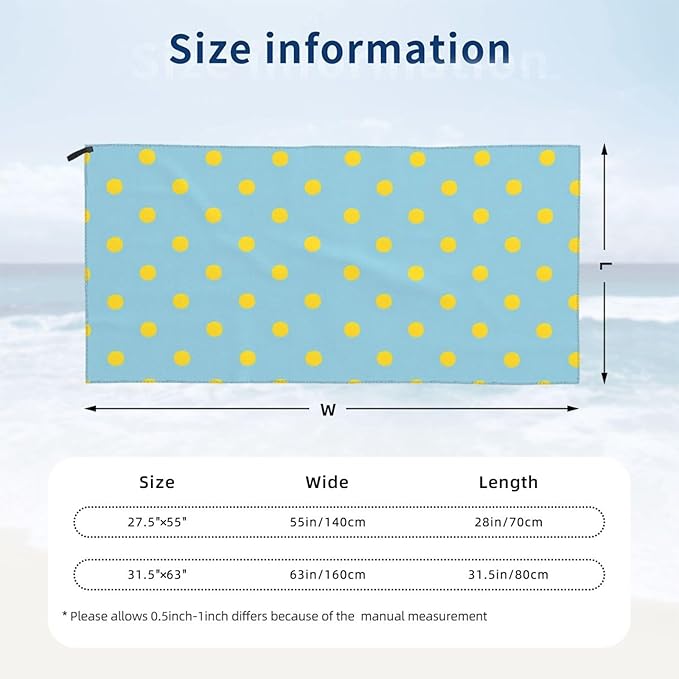 Yellow Polka Dots Sand Free Beach Towel – 31.5"X63" Quick Dry Microfiber Beach Towels for Travel, Swimming, Pool, and Camping, Absorbent and Compact Beach Essential for Women, and Men
