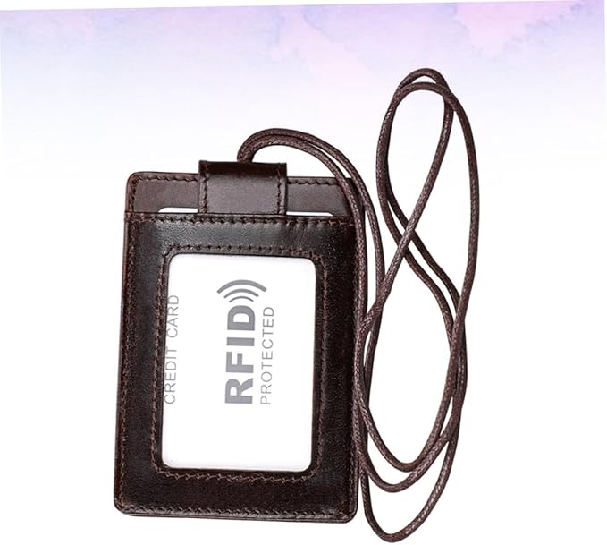 Blocking Wallet Badge Holder Lanyard Clips Leather Card Holder Sleeve for Credit Cards Name Protector