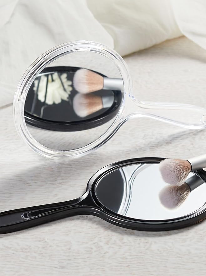 Double-Sided Handheld Mirror with 1X/15X Magnification, Perfect for Travel and Makeup, 8.3" L x 4.5" W(Transparent Black, 1PC)