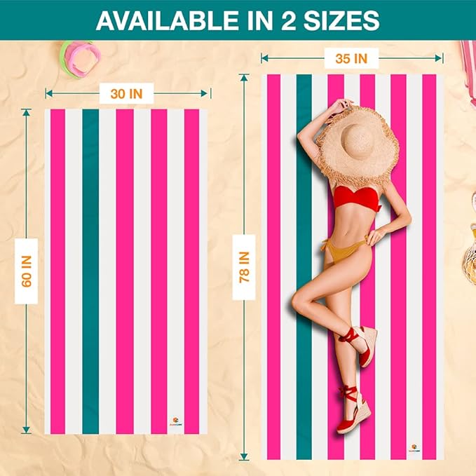 SUN CUBE Microfiber Beach Towel, Quick Dry Sand Free Beach Towel, Lightweight Compact Travel Swim Towel for Pool, Camping, Sand Resistant Packable Adult Towel - Pink 78x35 Inches