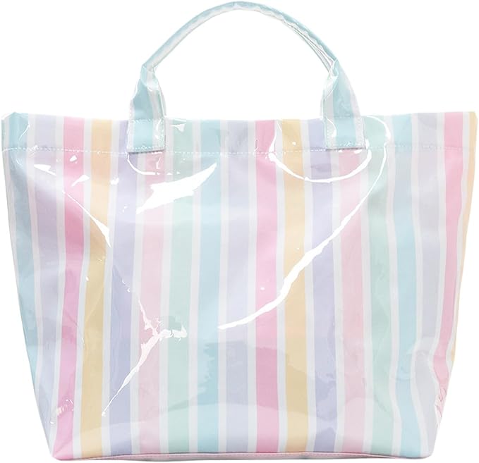 JQWYGB Striped PVC Tote Bag Large Glossy Striped Handbags Waterproof Top Handle Bag Plastic Tote Handbag Beach Travel Work