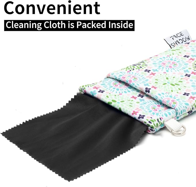 Face Shadow Double Glasses Case Soft Eyeglass Case For Women Men Squeeze Top Sunglasses Case With Cleaning Cloth