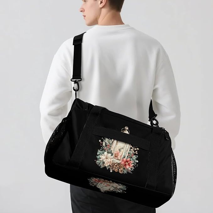 Vintage Festive Lantern Duffle Bag Gym Bag for Workout Travel Tote with Detachable Straps