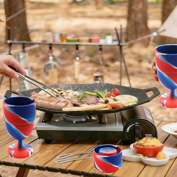 1 Pack Portable Collapsible Silicone Wine Glasses, Reusable Travel Camp Wine Glasses for Home Wedding Festival Anniversary Party Picnic Outdoor, Travel Silicone Wine Cups Capacity 6.76 Oz, Red Blue
