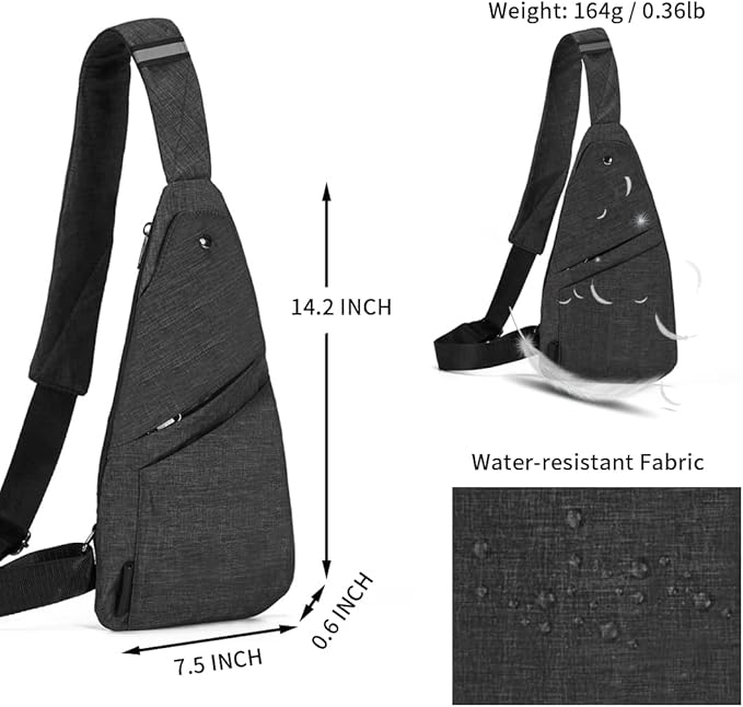 Seoky Rop Slim Sling Bag Small Ultra Thin Water Resistance Crossbody Chest Shoulder Backpack Personal Pocket Bag Dark Grey