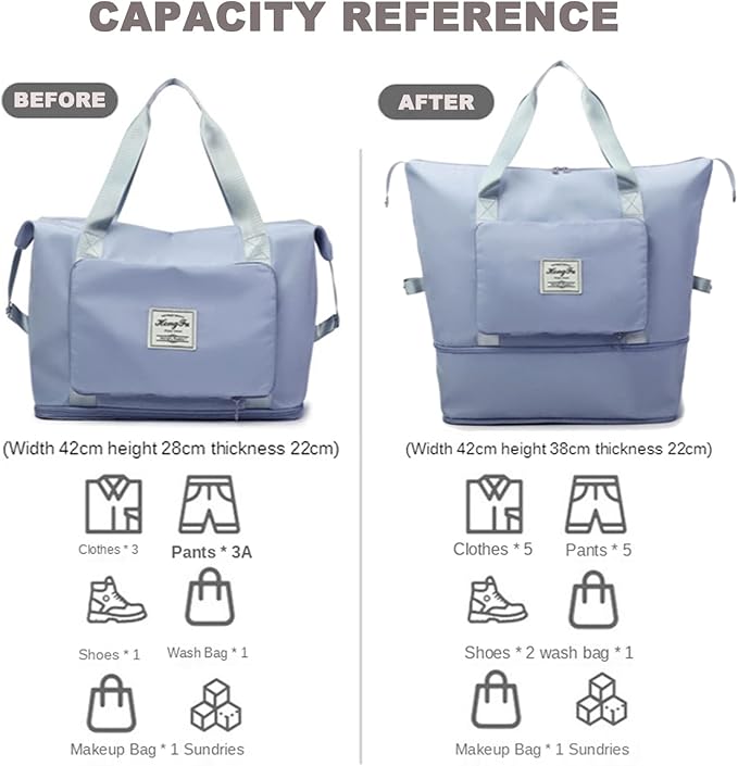 Large Capacity Travel Bag, Foldable Travel Bag, Expandable Travel Duffel Bag, Collapsible Waterproof Large Capacity Travel Handbag, Overnight Bag for Women and Man