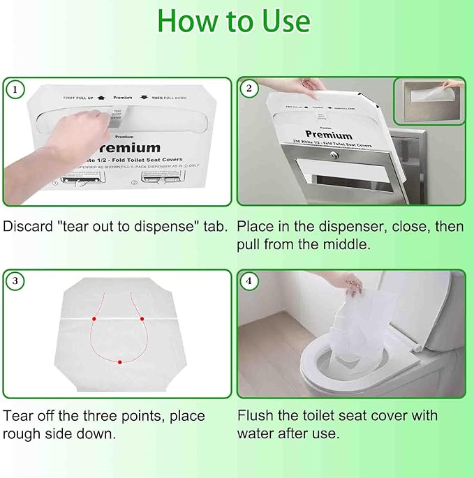 Disposable Toilet Seat Cover(2500Pcs, 10 Packs of 250), Disposable Toilet Seat Covers Flushable, Paper Toilet Seat Liners for Public, Commercial Wall Dispenser, 16.7 x 14.2in Half-Fold