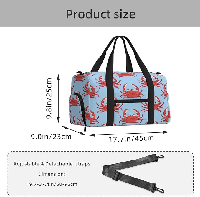 Sports Gym Bag Ocean Animal Red Crabs Travel Duffel Bag With Shoe Compartment Shoulder Strap, Lightweight Water-Resistant Weekend Overnight Totes For Women Men