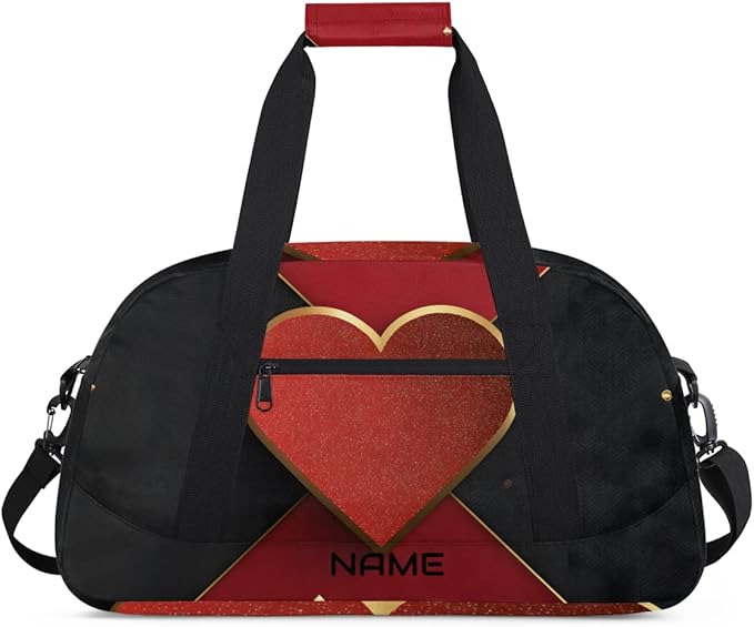 Custom Name Red Black Gym Travel Duffle Bag with Front Zipper Pocket Personalizedfor Sports Bag for Overnight, Weekender, Carry On,Workout & Dance, 18.9 * 8.7 * 10.6 in