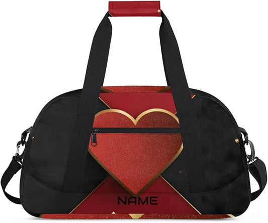 Custom Name Red Black Gym Travel Duffle Bag with Front Zipper Pocket Personalizedfor Sports Bag for Overnight, Weekender, Carry On,Workout & Dance, 18.9 * 8.7 * 10.6 in