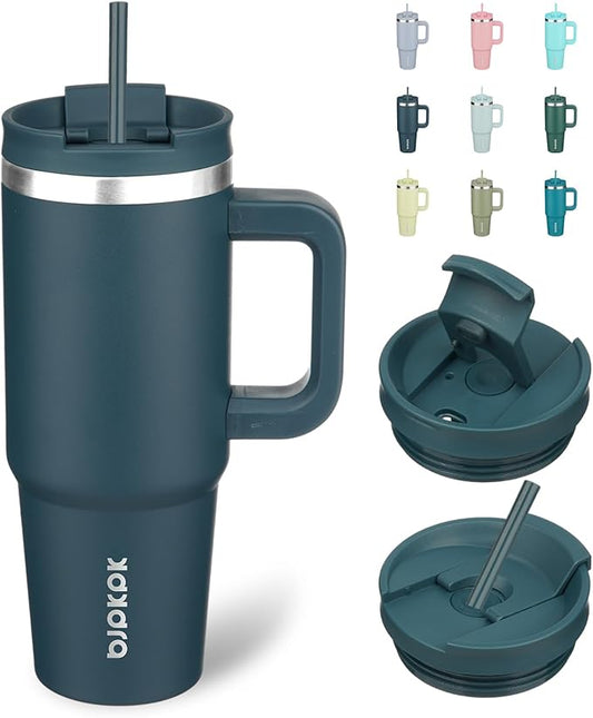 BJPKPK 30 oz Tumbler With Handle Insulated Tumblers With Lid And Straw Stainless Steel Thermal Cup,Navy Blue