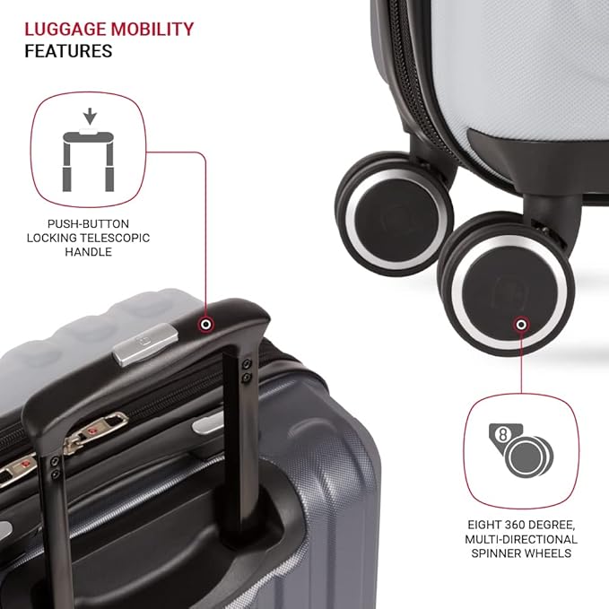 SwissGear Duet Expandable Luggage, Hard Shell Carry-On Luggage with Spinner Wheels