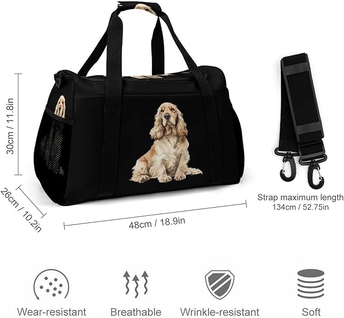 Cocker Spaniel Dog Duffle Bag Gym Bag for Workout Travel Tote with Detachable Straps