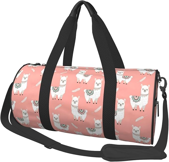 Gym Bag for Women Men, Small Fitness Sports Bag Waterproof Overnight Weekender Duffel Workout Bag Alpaca Llama Pink