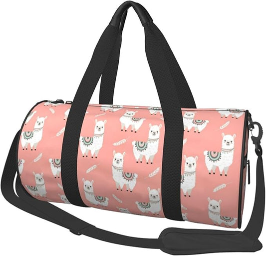 Gym Bag for Women Men, Small Fitness Sports Bag Waterproof Overnight Weekender Duffel Workout Bag Alpaca Llama Pink