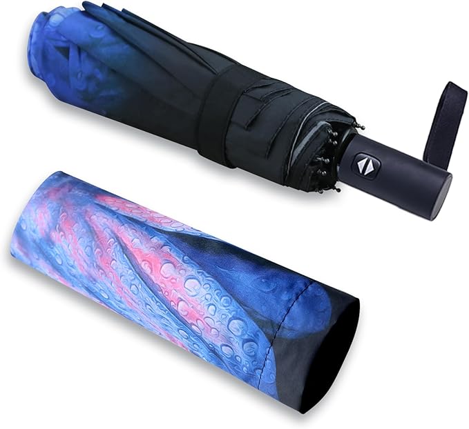 Travel Essentials Umbrella Windproof Compact Collapsible Light, Automatic, Strong and Portable, Wind Resistant Folding Small Umbrella for Rain