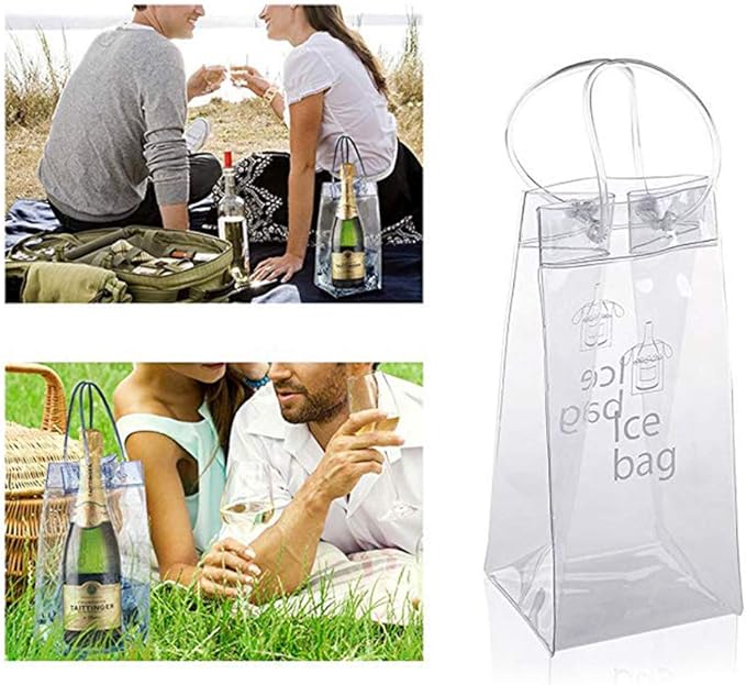 Ice Wine Bag Portable Collapsible Clear Wine Pouch Cooler with Handle for Party,Outdoor,Champagne,Cold Beer,White Wine,Chilled Beverages,Iced Drinks 3 Pack (3)