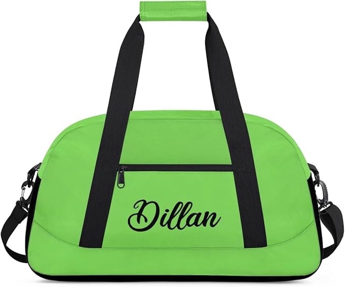 Custom Name Gym Duffel for Kids,Personalized Sports Bag Lightweight Gym Bags for Boys & Girls,Fitness Travel Weekender for Travel, and Workout Grass Green