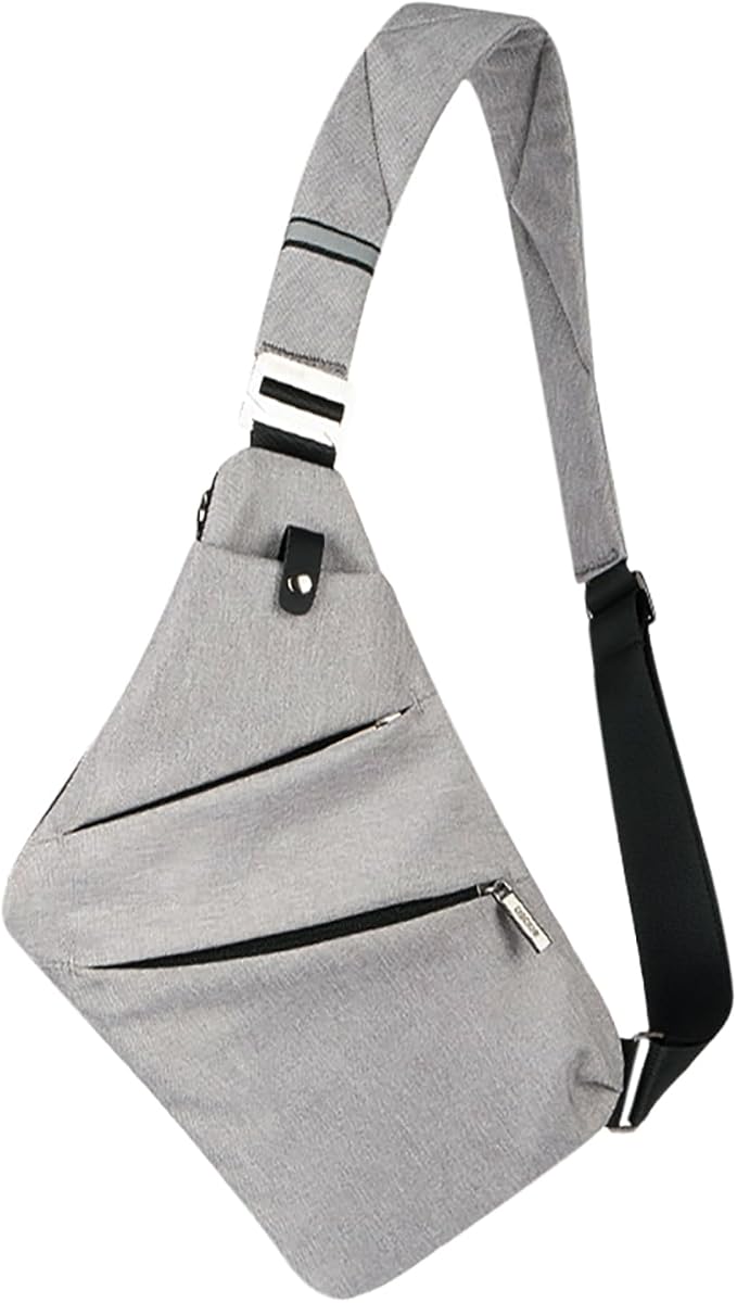 Crossbody Sling Bag, Water-Resistant Anti Theft Chest Pack, Minimalist Commuter Daypack for Travel Hiking Work, GREY, Small